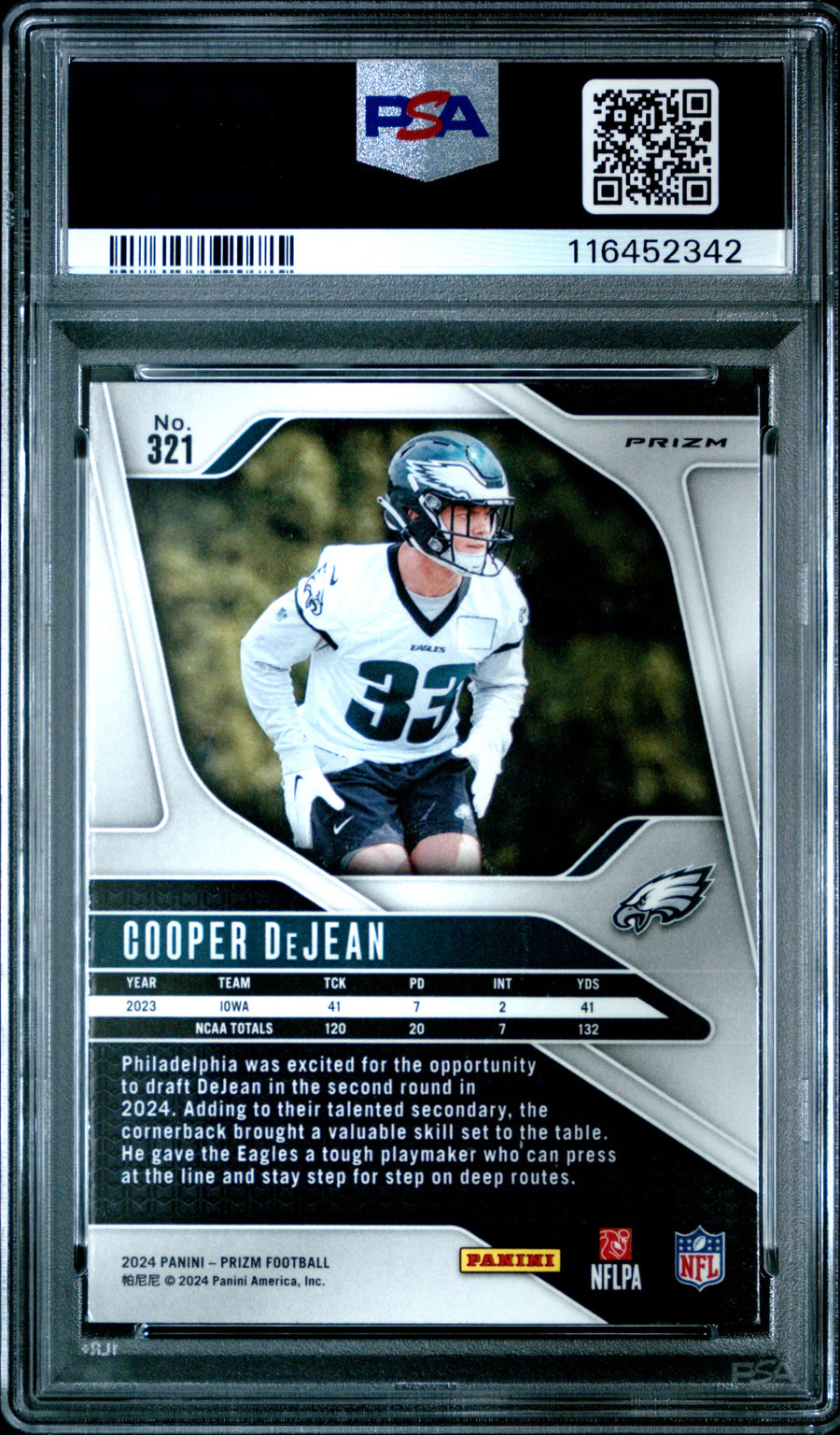 2024 Panini Prizm #321 Cooper Dejean Green Prizm RC PSA 9 — Back