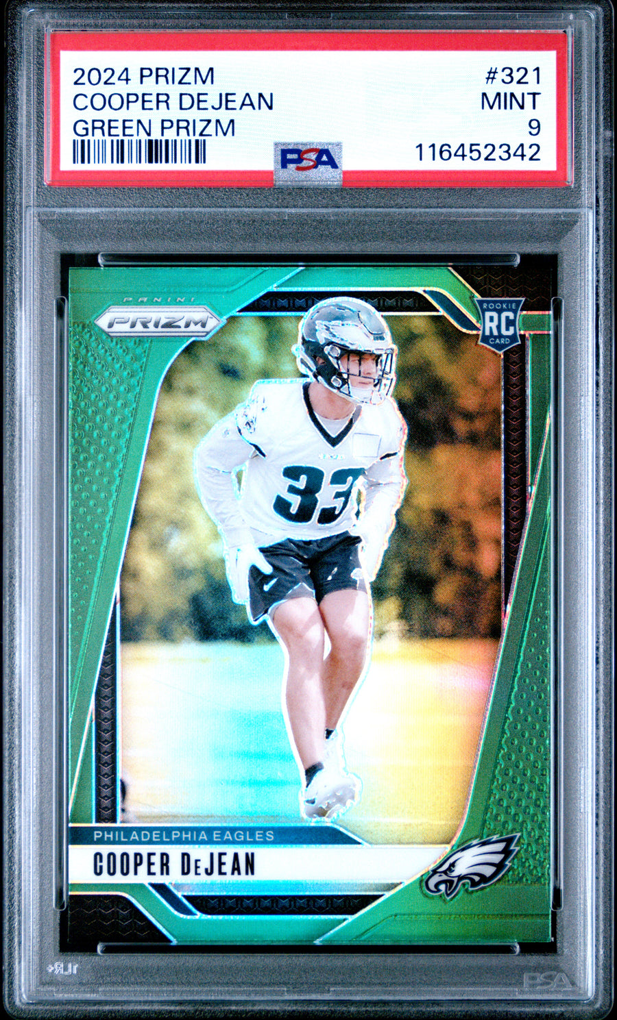 2024 Panini Prizm #321 Cooper Dejean Green Prizm RC PSA 9 — Front