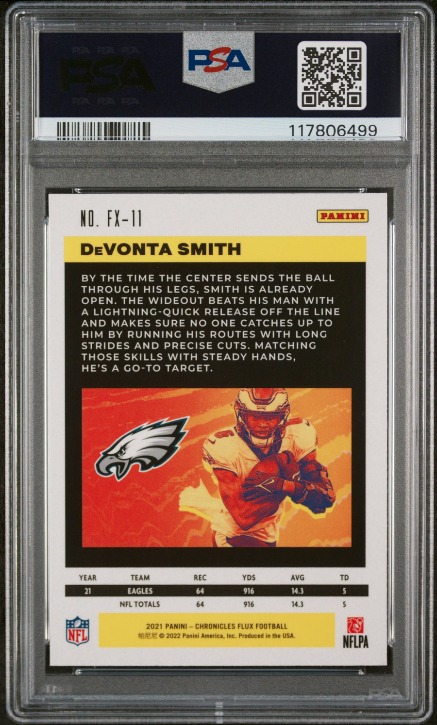 2021 Panini Chronicles Flux Rookies #FX11 Devonta Smith Flux RC PSA 10 — Back