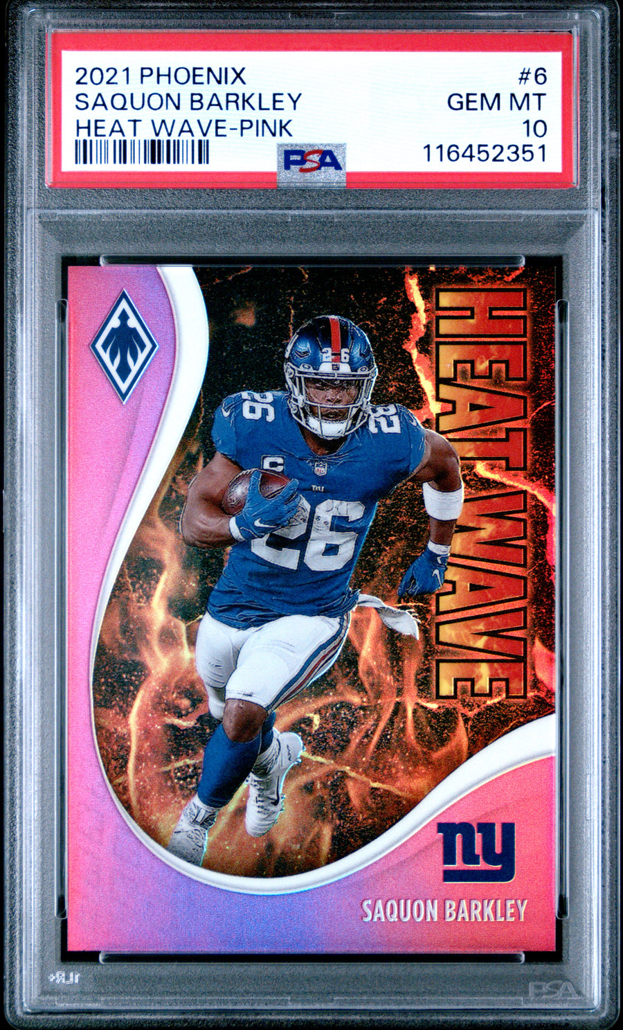 2021 Panini Phoenix Heat Wave #6 Saquon Barkley Heat Wave-Pink PSA 10 — Front