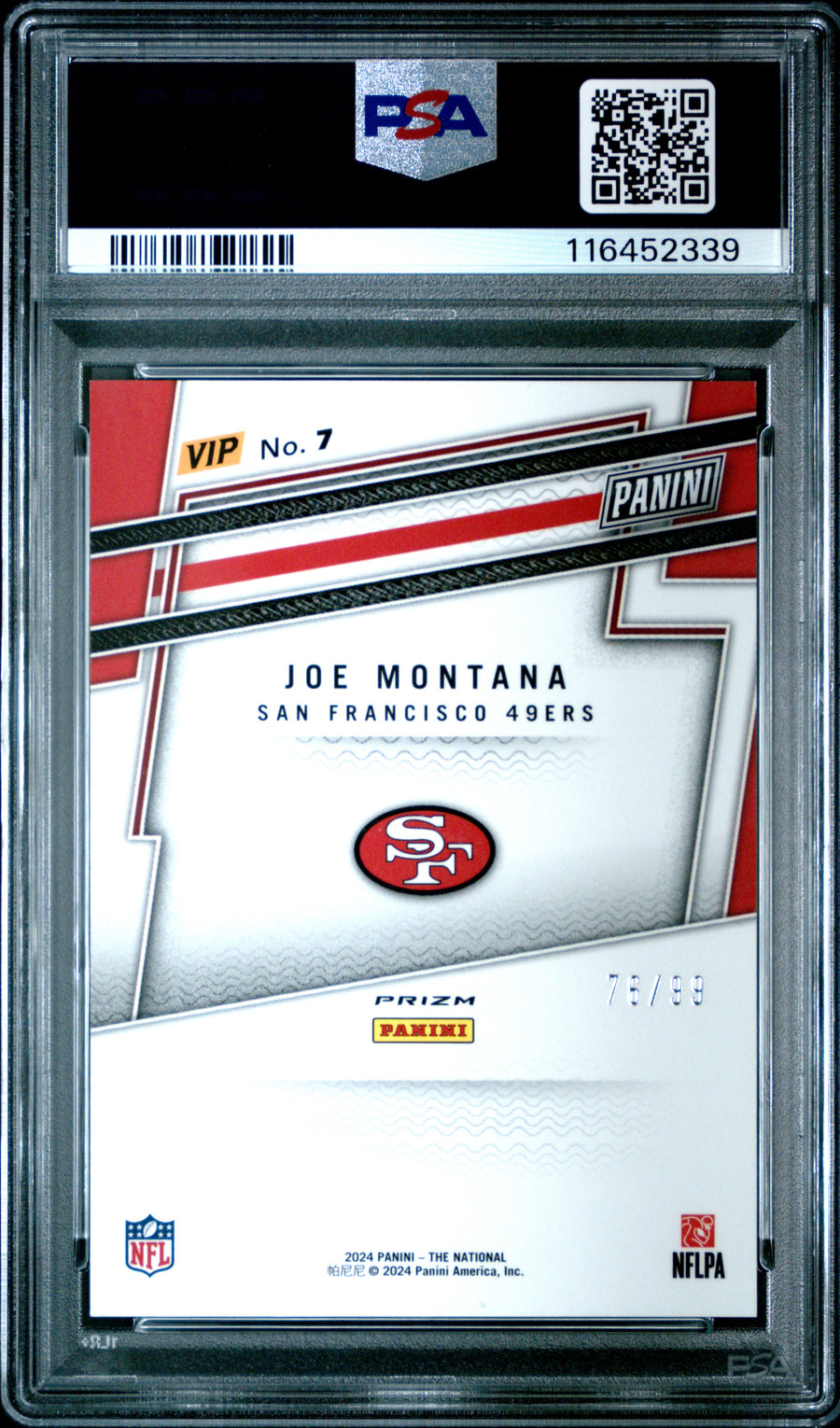 2024 Panini National Sports Collectors CON VIP Gold #7 Joe Montana Green Sparkle PSA 10 — Back