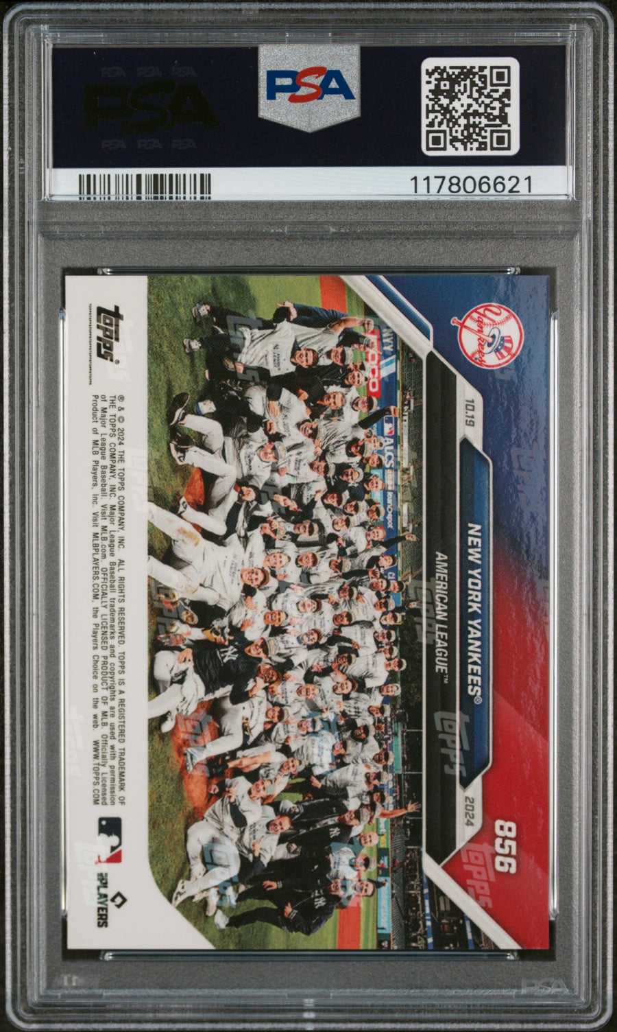 (1)2024 Topps Now #856 New York Yankees PSA 10 — Back