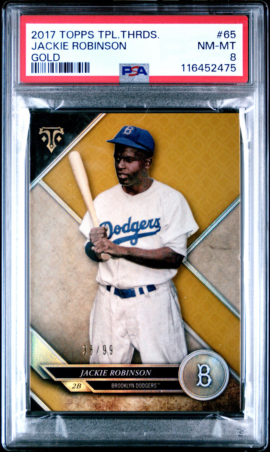 2017 Topps Triple Threads #65 Jackie Robinson Gold PSA 8 — Front