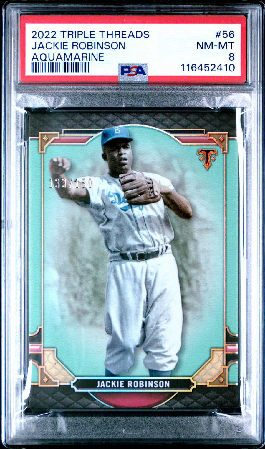 2022 Topps Triple Threads #56 Jackie Robinson Aquamarine PSA 8 — Front