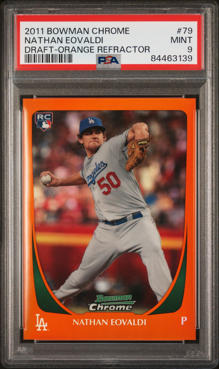 2011 Bowman Chrome Draft #79 Nathan Eovaldi Draft-Orange Refractor RC PSA 9 — Front