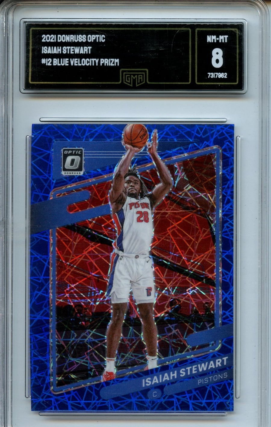 2021-22 Donruss Optic #12 Isaiah Stewart Blue Velocity GMA 8 — Front