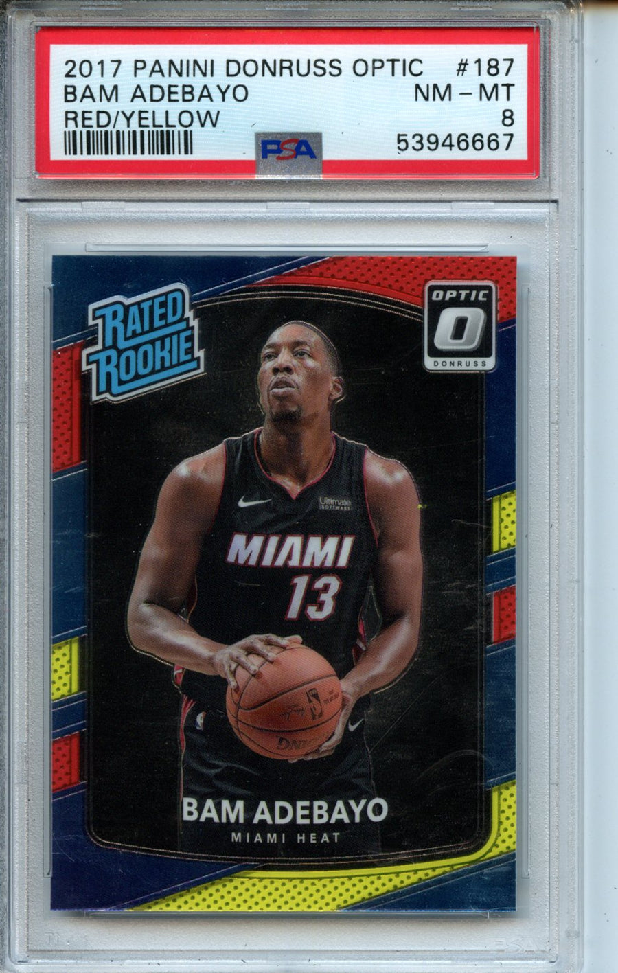 2017 Panini Donruss Optic #187 Bam Adebayo Red/Yellow RR PSA 8 — Front