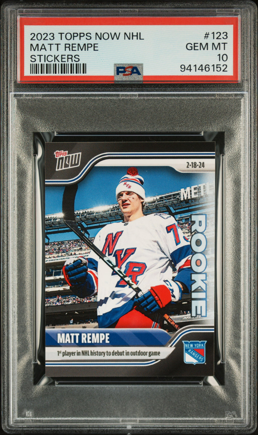 2023 Topps Now Nhl Stickers #123 Matt Rempe Rookie PSA 10 CERT#94146152 — Front
