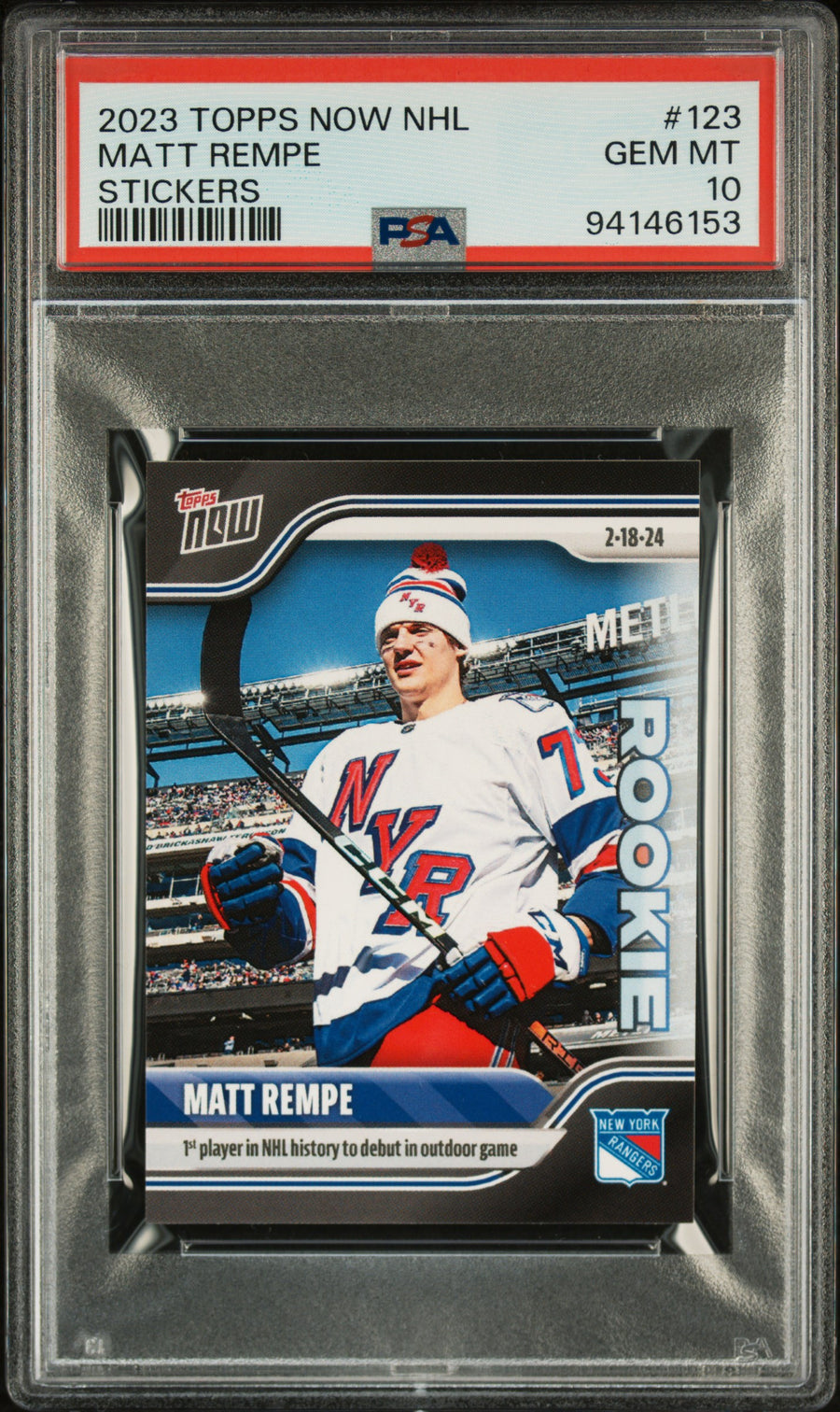 2023 Topps Now Nhl Stickers #123 Matt Rempe Rookie PSA 10 CERT#94146153 — Front