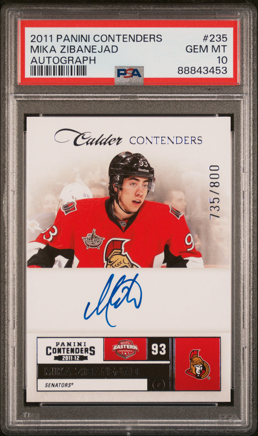 2011 Panini Contenders #235 Mika Zibanejad Autograph PSA 10 — Front