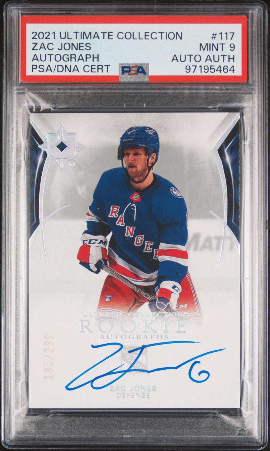 2021 Upper Deck Ultimate Collection #117 Zac Jones Rookie Autograph AUTH PSA 9 — Front
