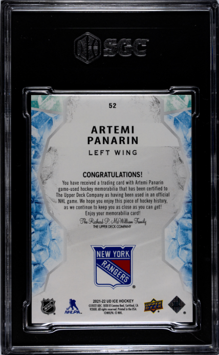 2021-22 Upper Deck Ice #52 Artemi Panarin Material SGC 9.5 — Back