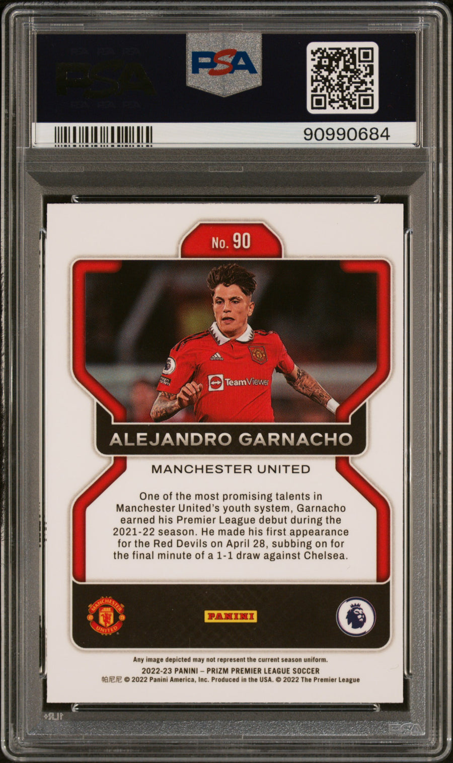 2022-23 Panini Prizm Premier League #90 Alejandro Garnacho RC PSA 9 — Back