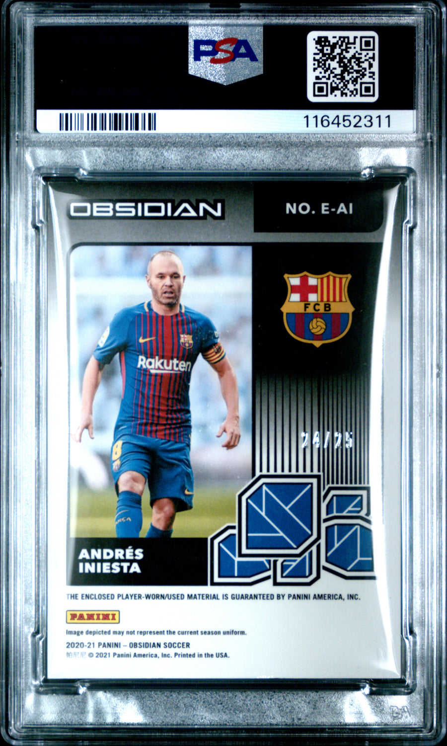 2020 Panini Obsidian #EAI Andres Iniesta Eruption Relics-E/E Green PSA 9 — Back