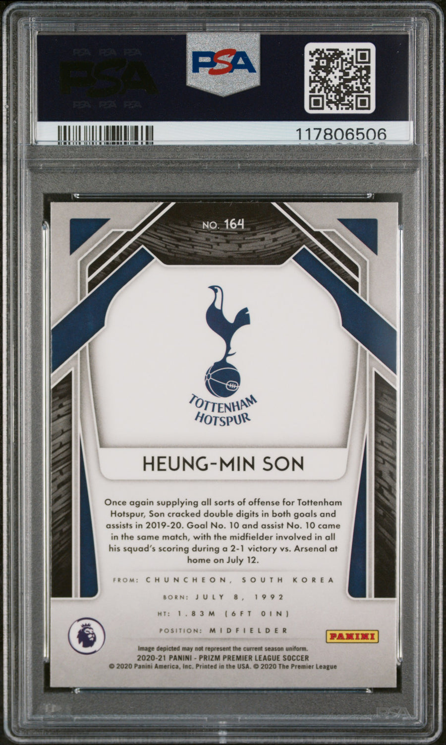 2020 Panini Prizm Premier League #164 Heung-Min Son PSA 10 — Back