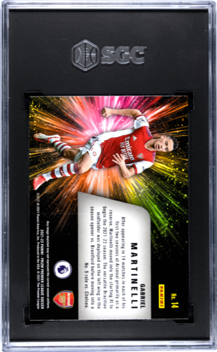 2021-22 Panini Prizm Premier League #14 Gabriel Martinelli Fireworks RC SGC 9 — Back