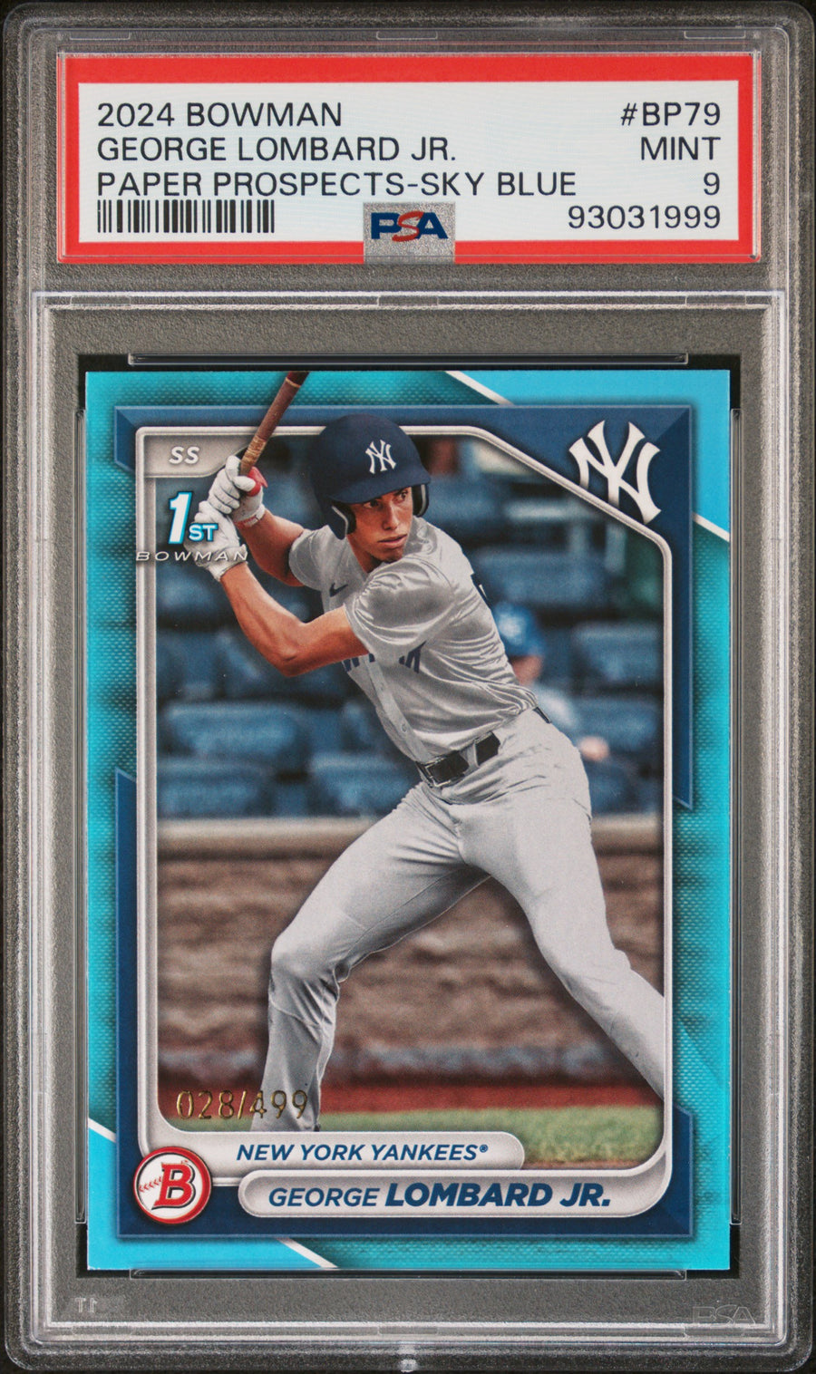 2024 Bowman Paper Prospects #BP79 George Lombard Jr. Sky Blue PSA 9 — Front
