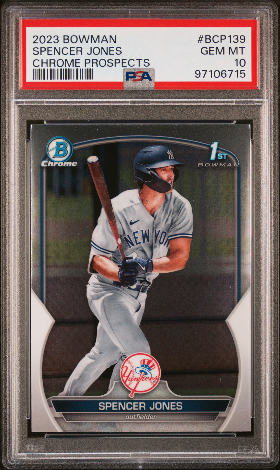 2023 Bowman Chrome Prospects #BCP139 Spencer Jones PSA 10 — Front