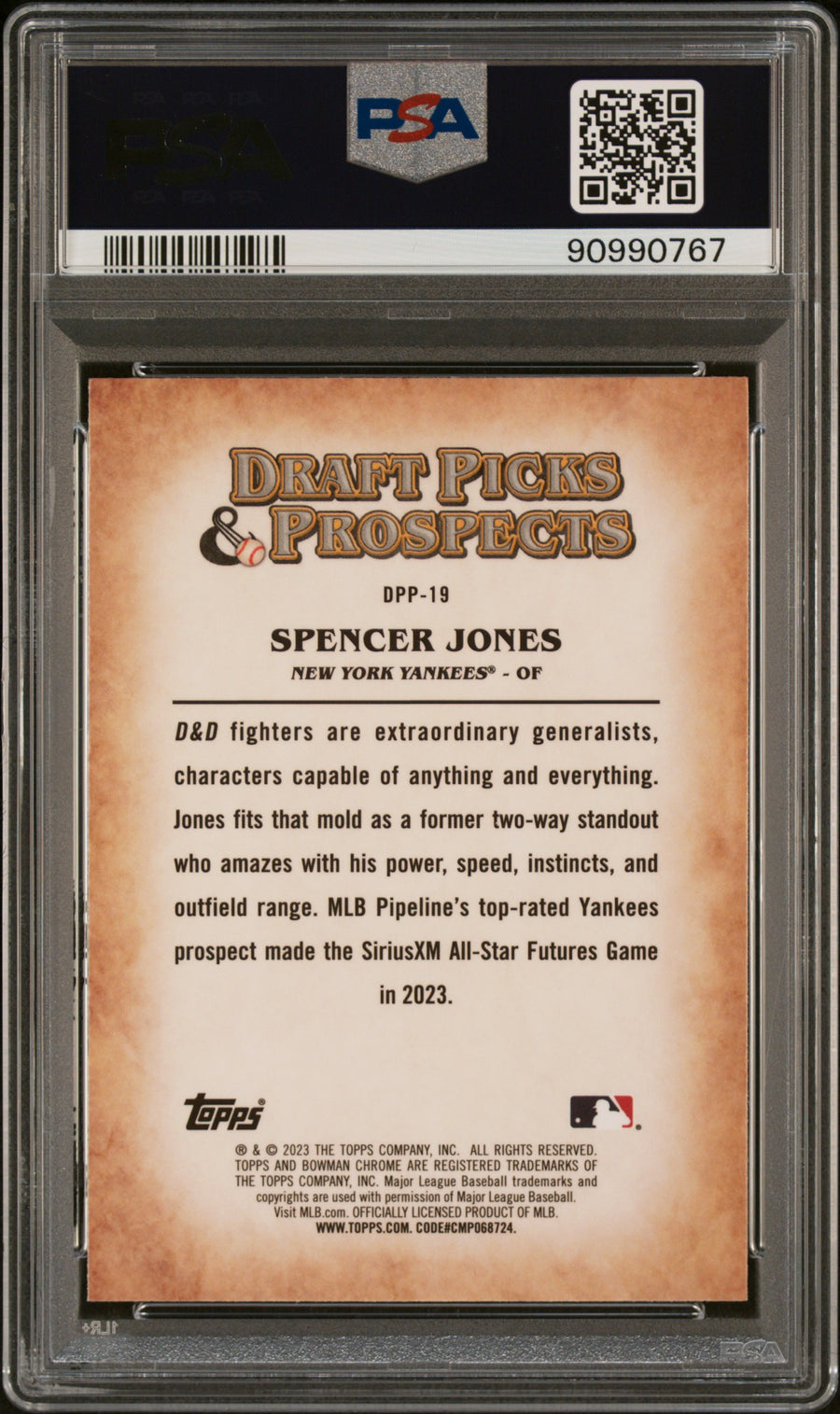 2023 Bowman Draft Draft Picks & Prospects #DPP19 Spencer Jones PSA 10 — Back