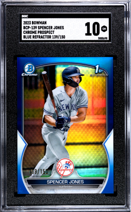 2023 Bowman Chrome Prospect #BCP-139 Spencer Jones Blue Refractor SGC 10 — Front