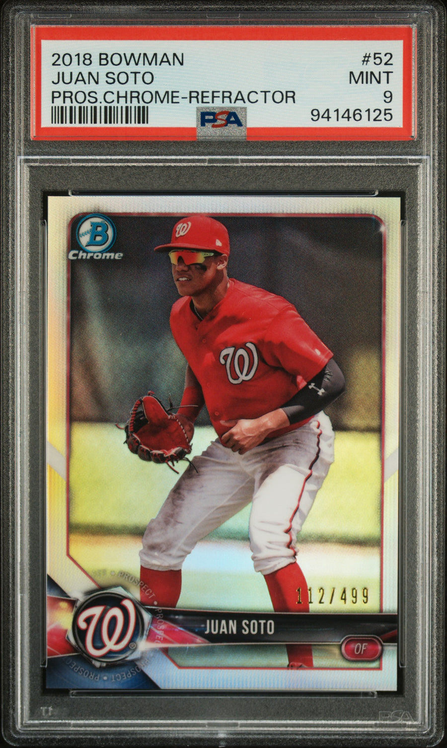 2018 Bowman Prospects Chrome #52 Juan Soto Refractor PSA 9 — Front