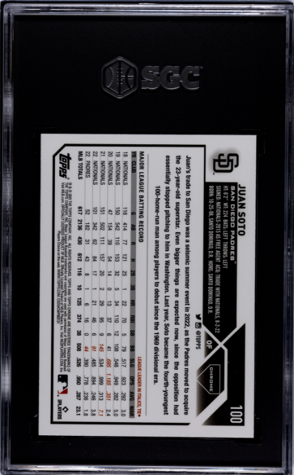 2023 Topps Chrome #100 Juan Soto Prism Refractor SGC 8.5 — Back