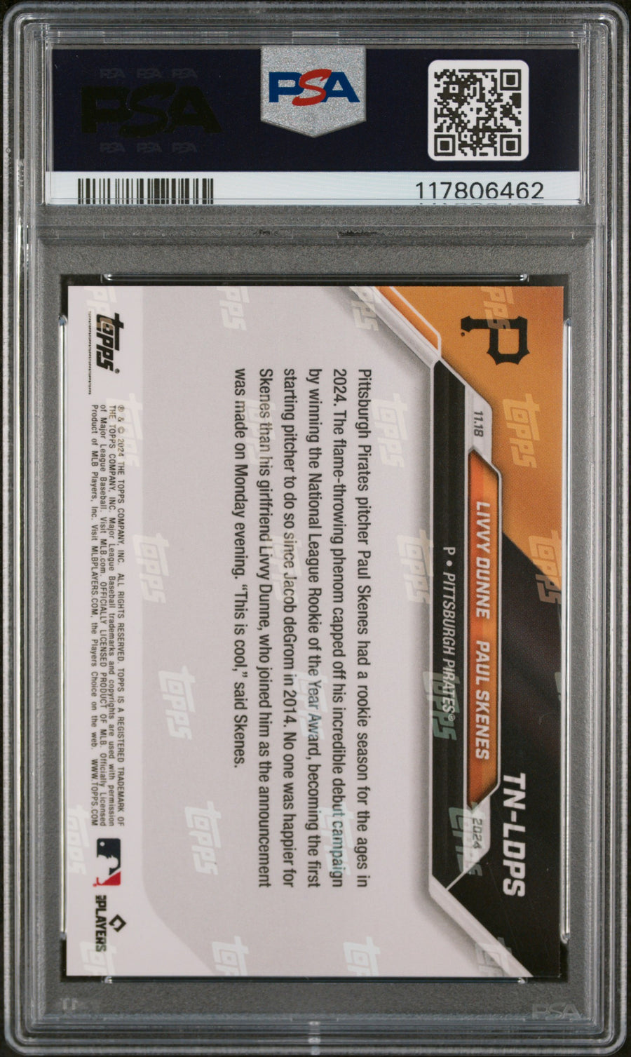 2024 Topps Now Offseason #TNLDPS L.Dunne/P.Skenes PSA 10 — Back