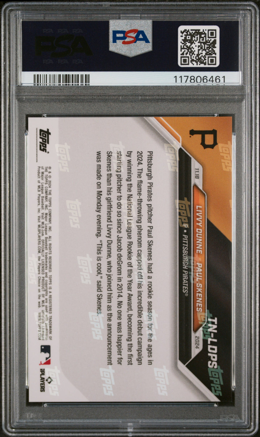 (3)2024 Topps Now Offseason #TNLDPS L.Dunne/P.Skenes PSA 10 — Back
