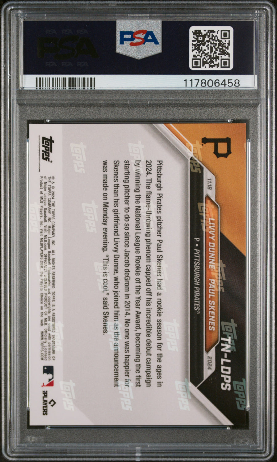 (4)2024 Topps Now Offseason #TNLDPS L.Dunne/P.Skenes PSA 10 — Back