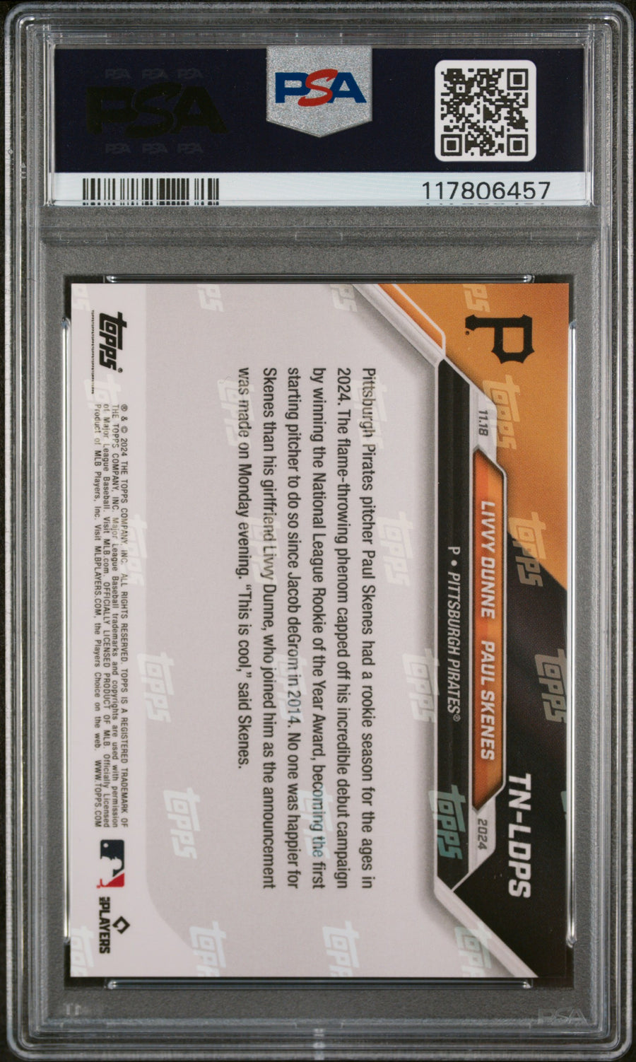 (5)2024 Topps Now Offseason #TNLDPS L.Dunne/P.Skenes PSA 10 — Back
