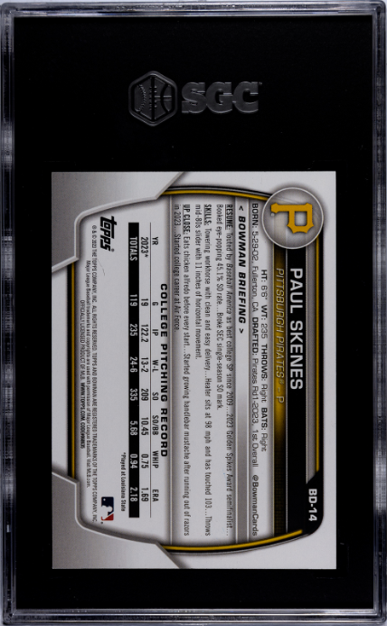 2023 Bowman Draft #BD-14 Paul Skenes SGC 10 — Back