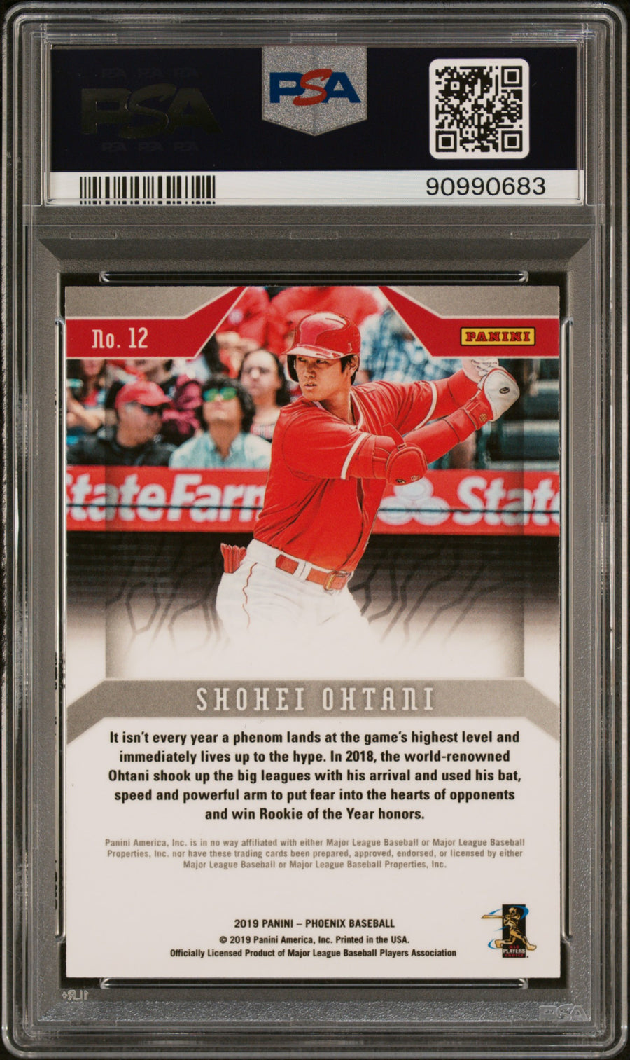 2019 Panini Chronicles Phoenix #12 Shohei Ohtani Phoenix PSA 9 — Back