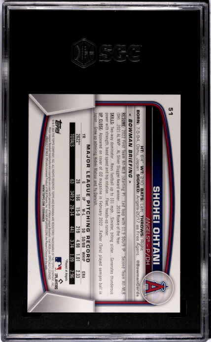 2023 Bowman #51 Shohei Ohtani SGC 10 — Back