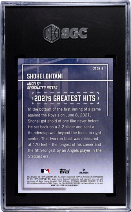 2022 Topps #21GH-9 Shohei Ohtani 2021's Greatest Hits SGC 10 — Back