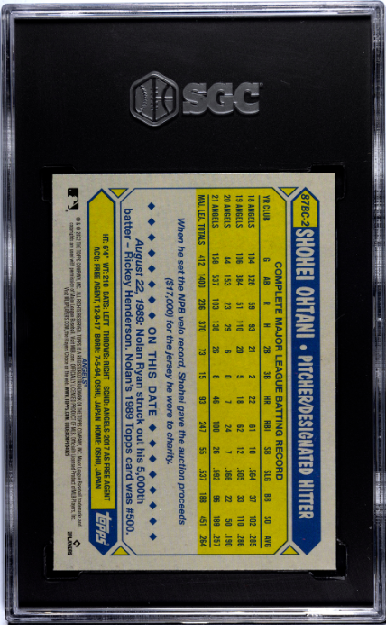 2022 Topps Chrome #87BC-2 Shohei Ohtani '87 Design SGC 10 — Back