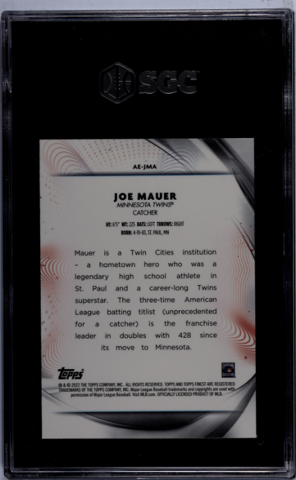 2022 Topps Finest #AE-JMA Joe Mauer Aura Of Excellence SGC 7 — Back