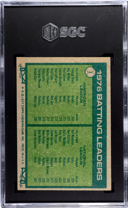 1977 Topps #1 Batting Leaders SGC 5.5 — Back