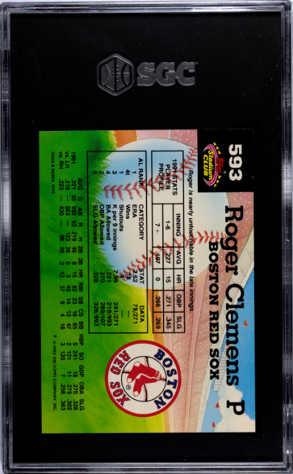 1992 Topps Stadium Club #593 Roger Clemens Members Choice SGC 9 — Back