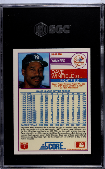 1988 Score #55 Dave Winfield SGC 8.5 — Back