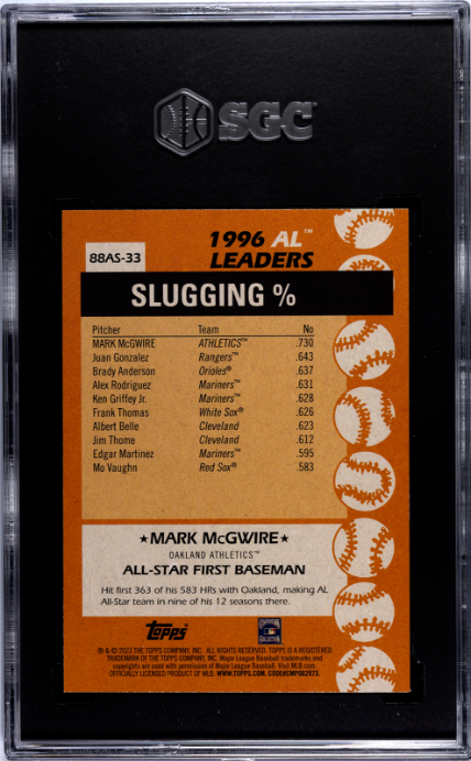 2023 Topps #88AS-33 Mark Mcgwire '88, A/S SGC 9.5 — Back