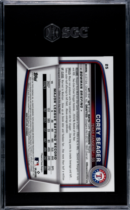 2023 Bowman #25 Corey Seager SGC 9.5 — Back