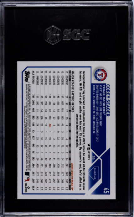 2023 Topps Chrome #45 Corey Seager Prism Refractor SGC 10 — Back