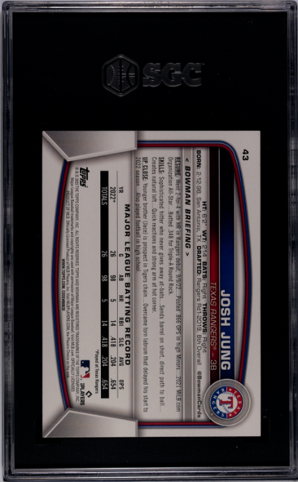 2023 Bowman #43 Josh Jung RC SGC 10 — Back