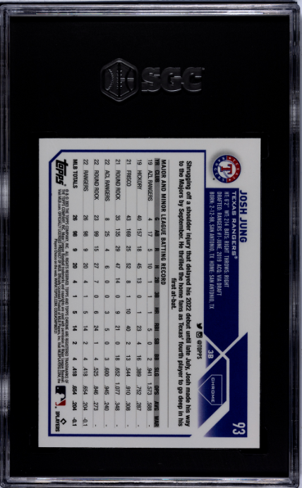 2023 Topps Chrome #93 Josh Jung RC SGC 10 — Back