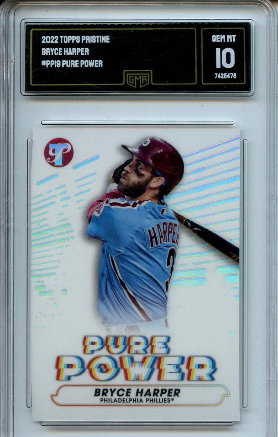 2022 Topps Pristine #PP-19 Bryce Harper Pure Power GMA 10 — Front