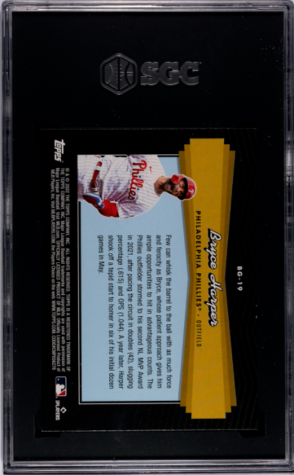 2022 Topps Update #BG-19 Bryce Harper Black Gold SGC 9 — Back