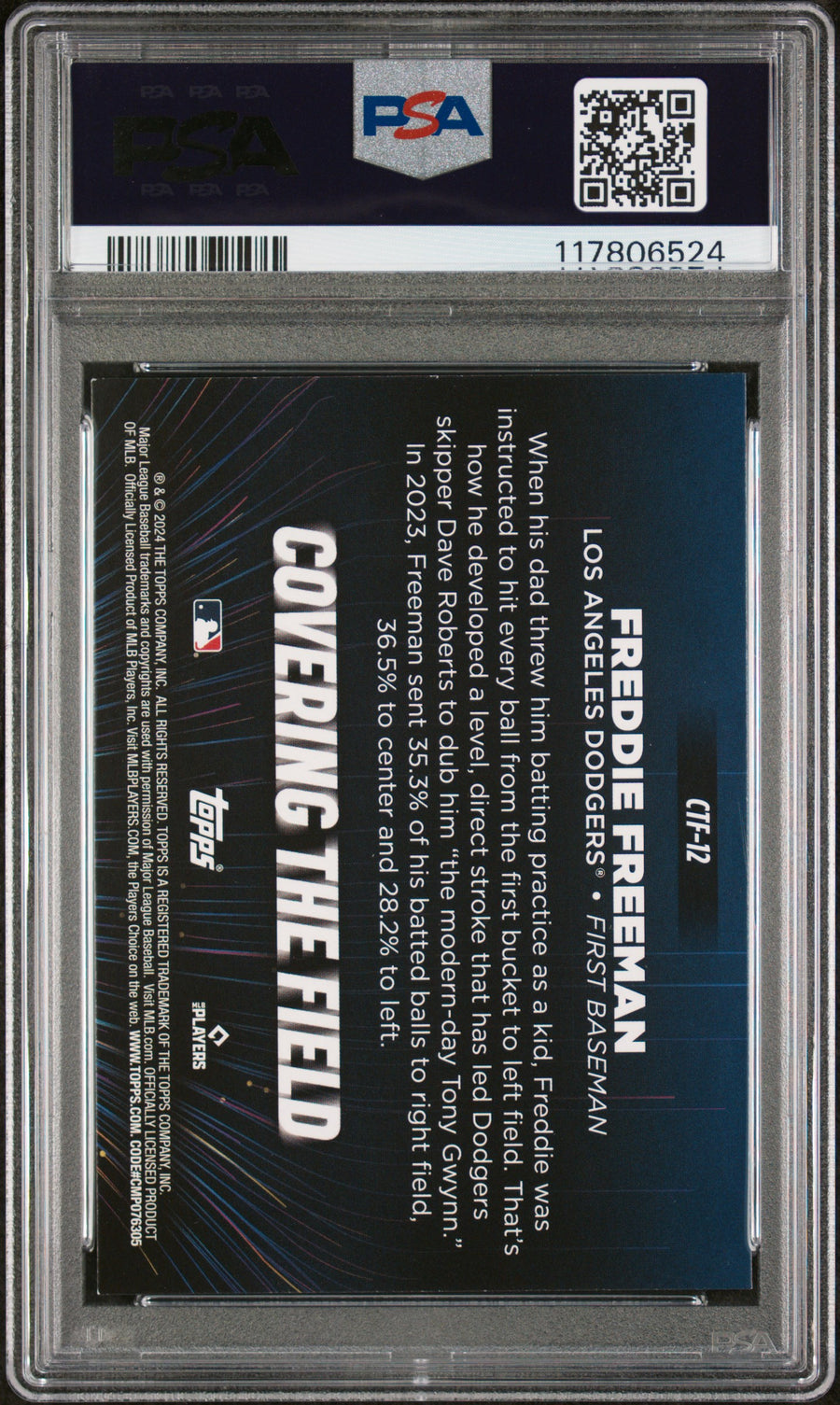 2024 Topps Covering The Field #CTF12 Freddie Freeman PSA 8 — Back