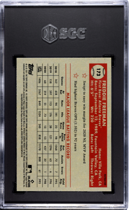 2021 Topps Chrome Platinum Anniversary #173 Freddie Freeman Refractor SGC 8 — Back