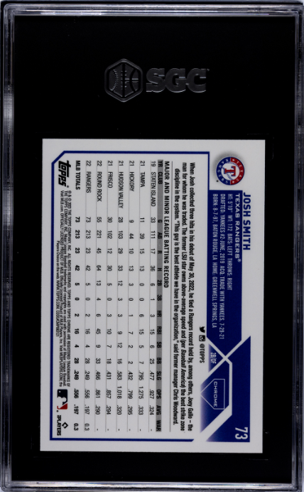 2023 Topps Chrome #73 Josh Smith RC SGC 9 — Back