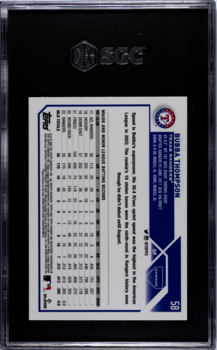 2023 Topps Chrome #58 Bubba Thompson RC SGC 9.5 — Back